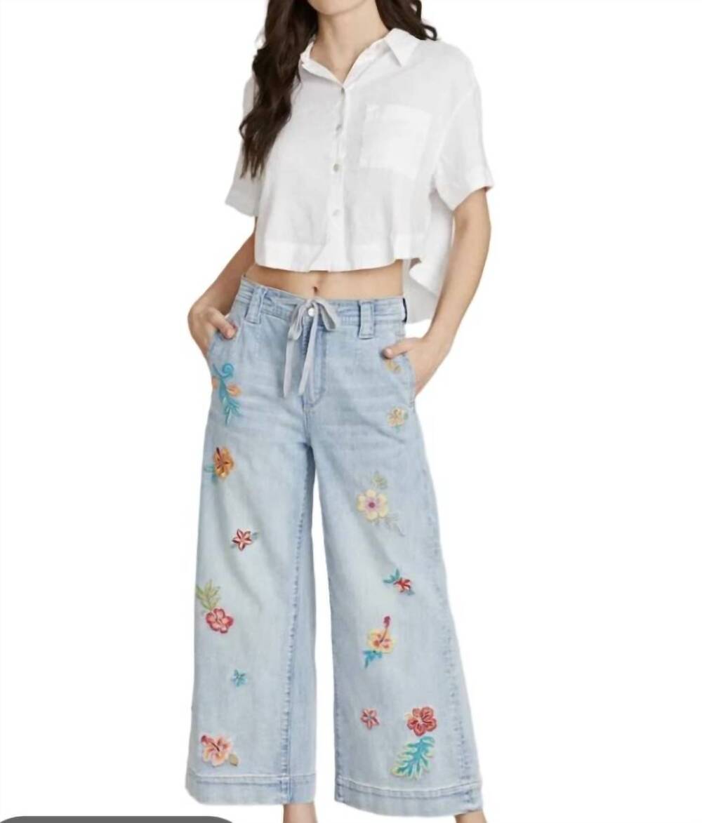 NEW DRIFTWOOD floral wide leg jean in light denim